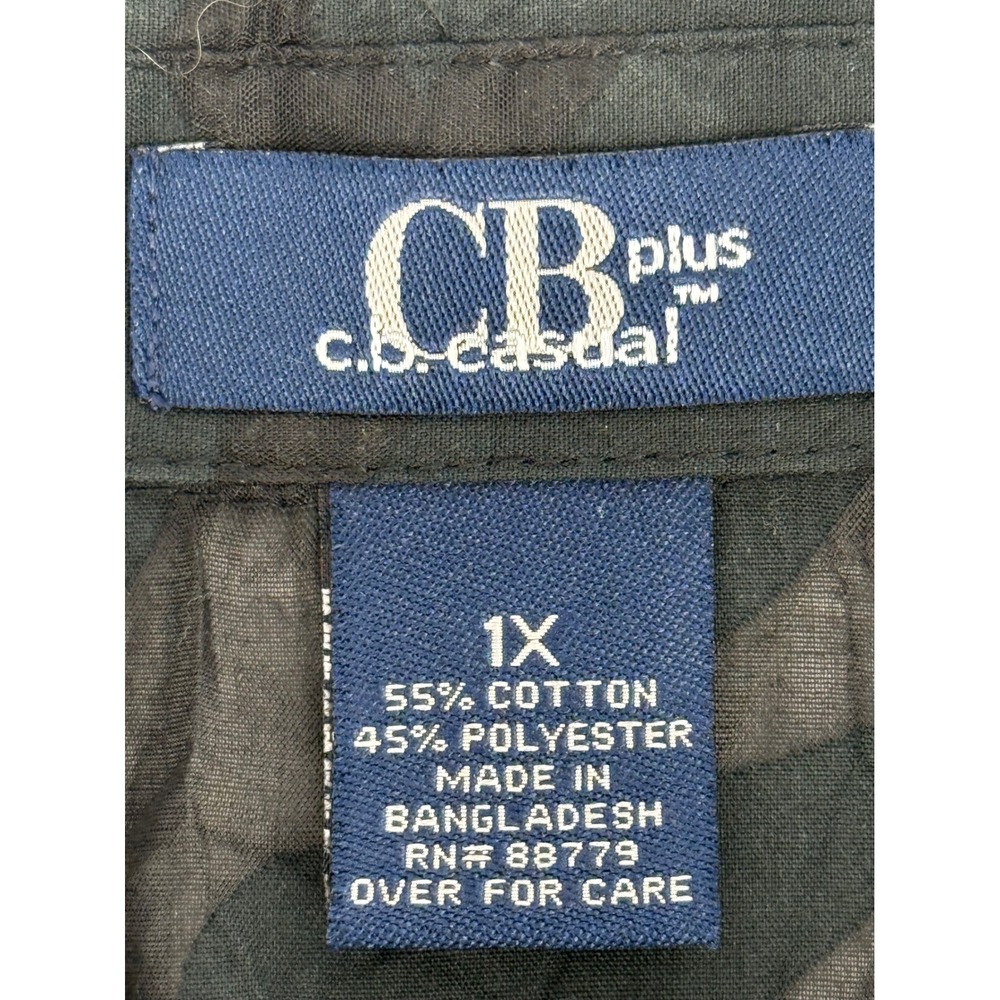 CB Plus Casual Womens Charcoal Grey Crinkle Print 3/4 Sleeve Blouse Shirt Sz 1X - Picture 7 of 8